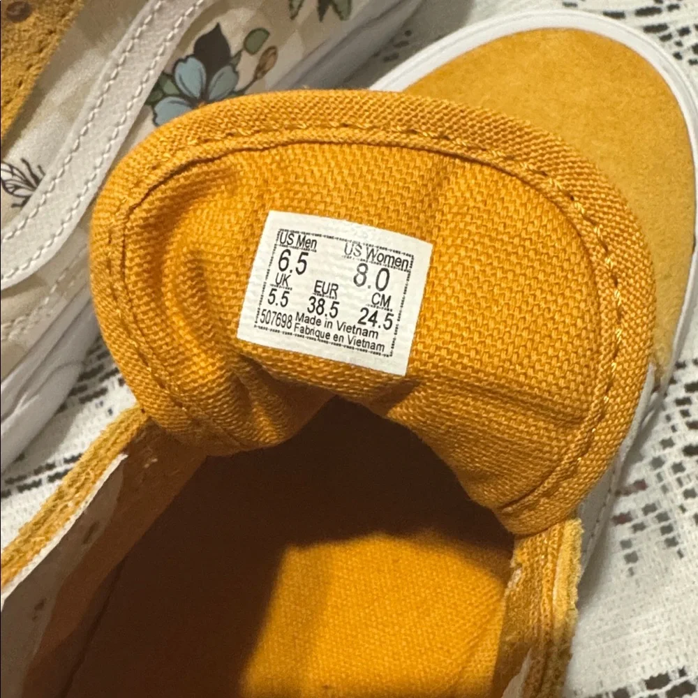 Vans Old Skool Checkerboard Floral Bee Mustard Yellow Sneakers Women 8.0 Men 6.5 - Picture 6 of 6